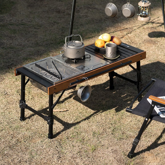Outdoor Folding Combination Table Camping Barbecue Picnic Beech Wood Table