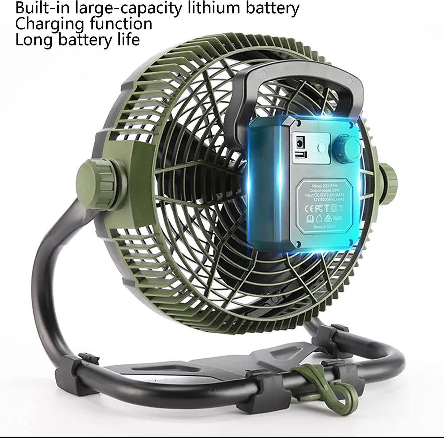 12V Camping Fan With LED Lights