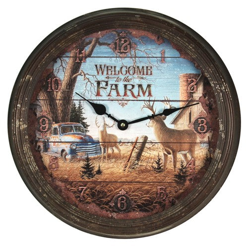 Rivers Edge Deer Nostalgic - Metal Clock 15"